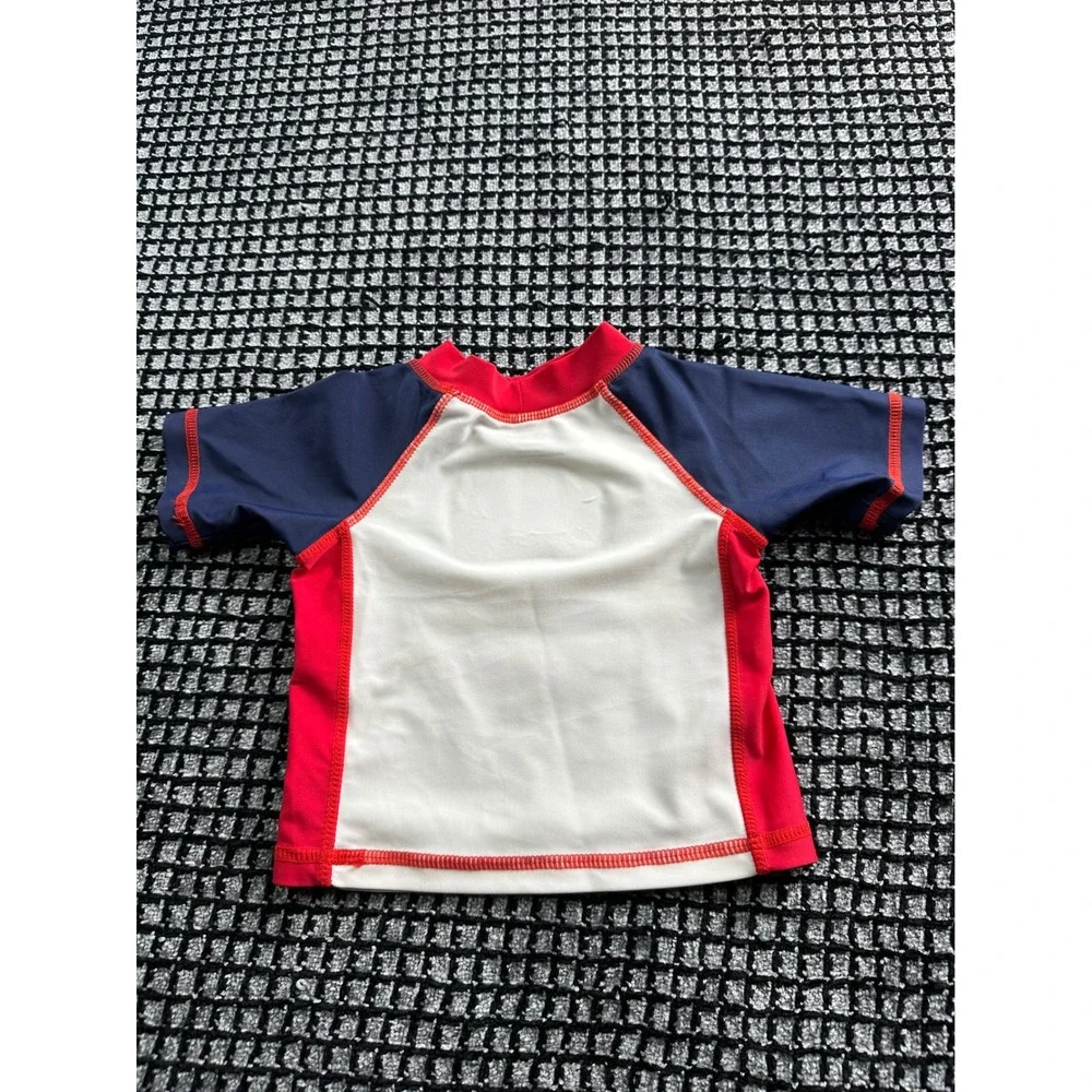 Little Me Rash Guard Swim Top Baby Boy 6-9M Red Navy White Excellent Sailboat